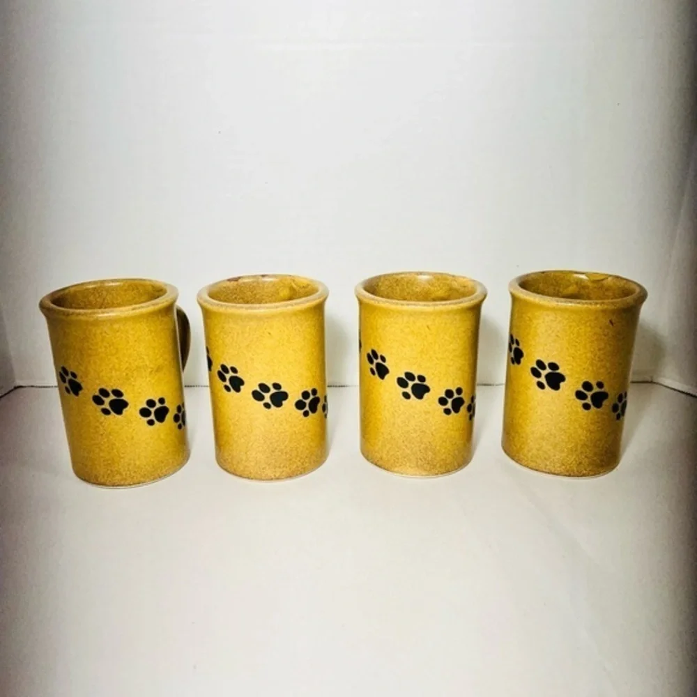 FOUR handmade stoneware Emerson Creek Pottery mugs - dog prints